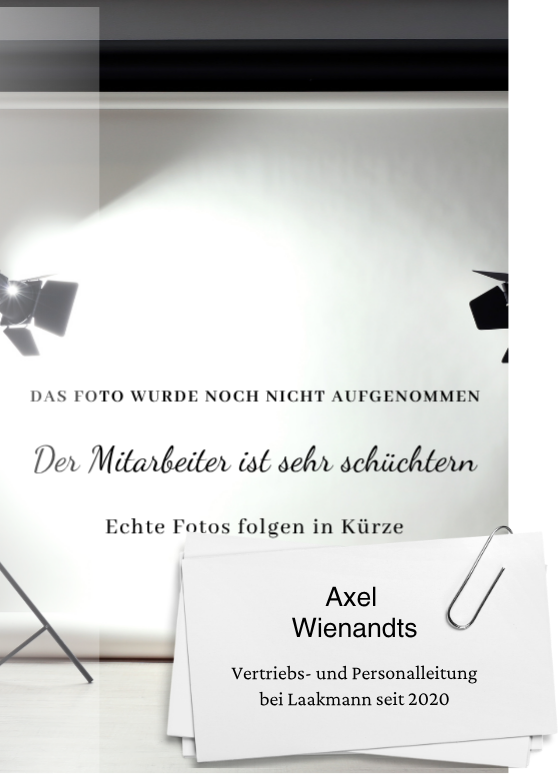 Hinweistafel für ein noch nicht aufgenommenes Mitarbeiterfoto von Axel Wienandts